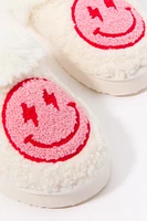 Faux Fur Collared Happy Face Slipper