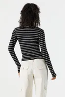 Striped Ribbed Crewneck Long Sleeve Skimmer Top