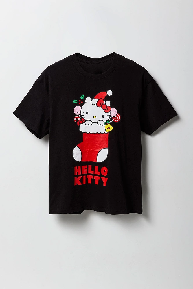 T-shirt de coupe garçonne à imprimé Hello Kitty Noël