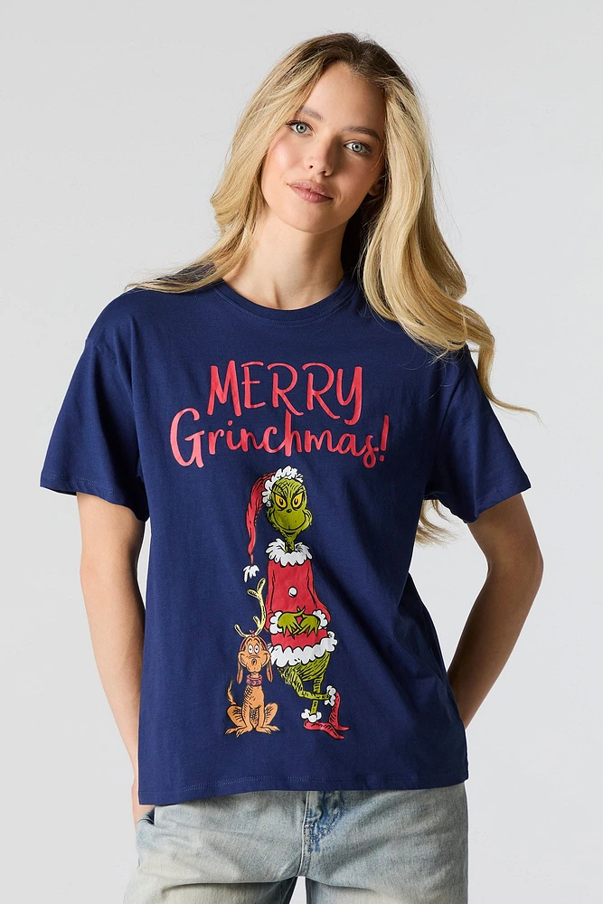 T-shirt de coupe garçonne à imprimé Merry Grinchmas