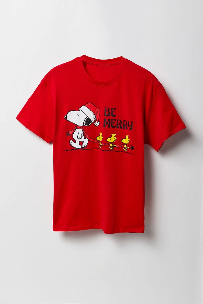 T-shirt de coupe garçonne à imprimé Snoopy Noël