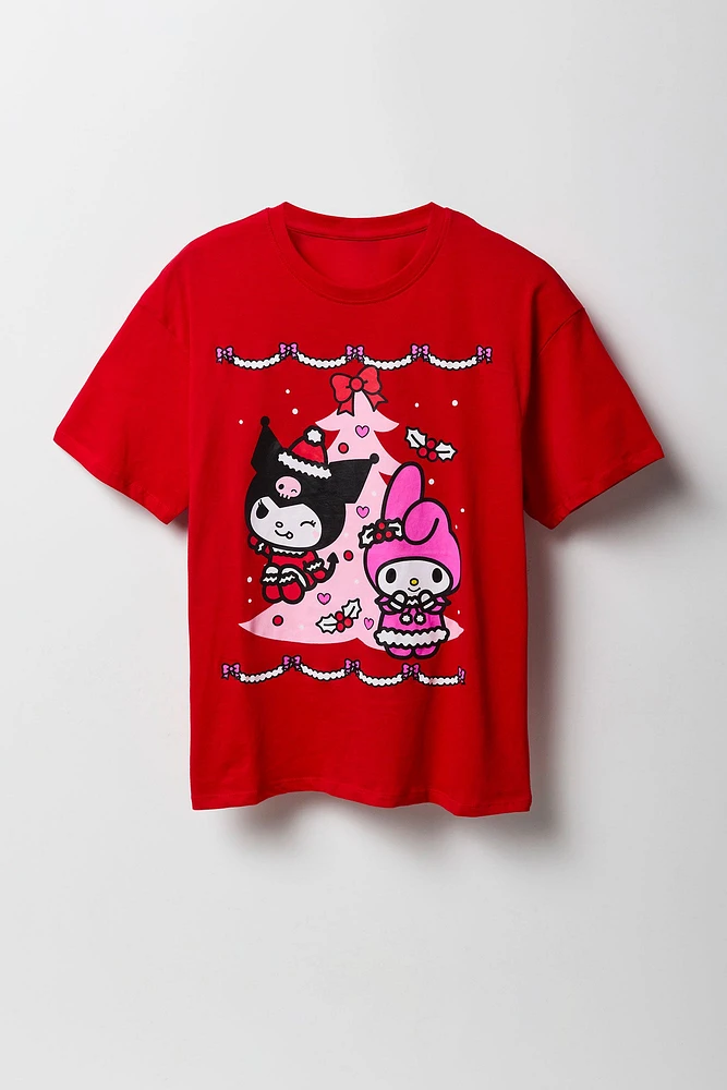 T-shirt de coupe garçonne à imprimé My Melody & Kuromi Noël