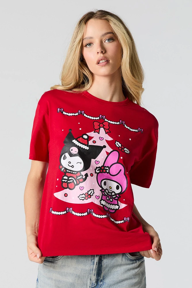 T-shirt de coupe garçonne à imprimé My Melody & Kuromi Noël