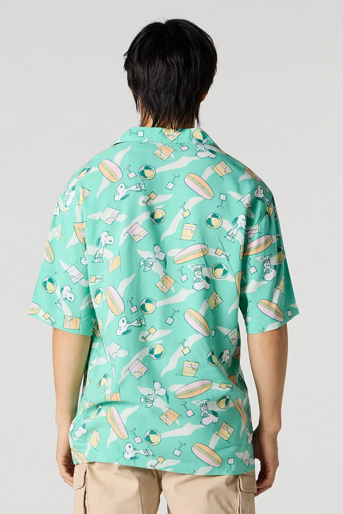 Snoopy Summer Print Button-Up Top