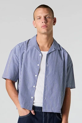 Pinstriped Boxy Short Sleeve Button-Up Top