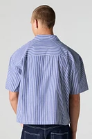 Pinstriped Boxy Short Sleeve Button-Up Top
