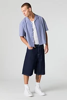 Pinstriped Boxy Short Sleeve Button-Up Top
