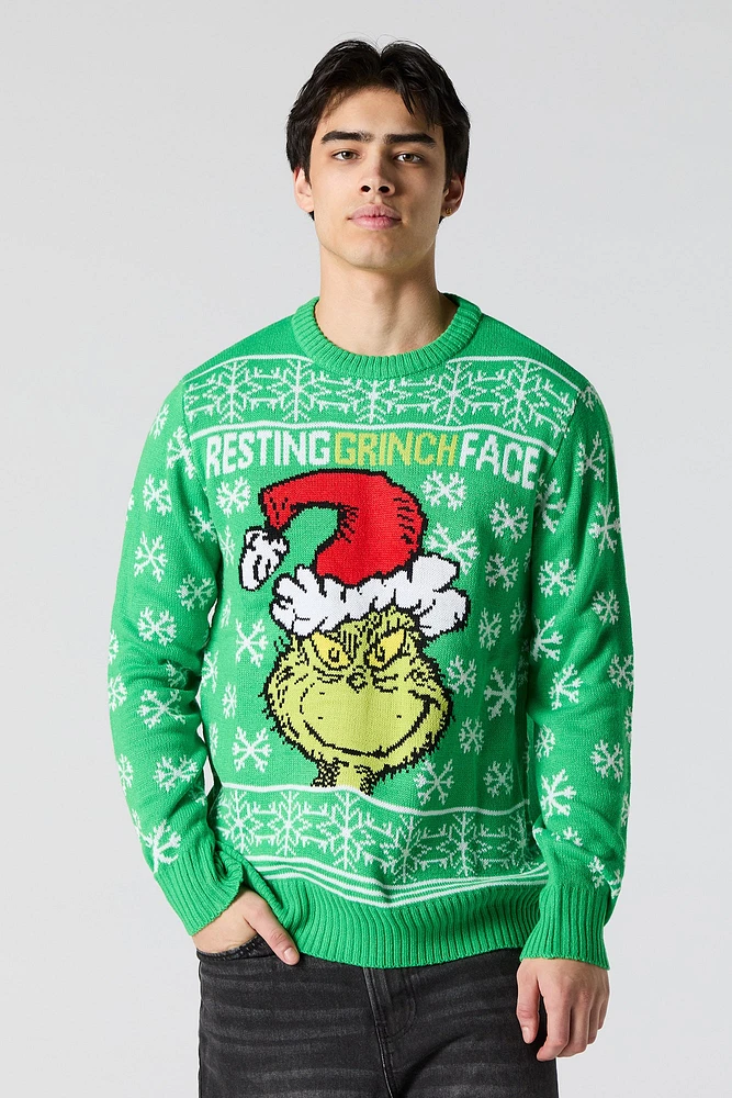 Chandail de Noël en tricot jacquard Resting Grinch Face