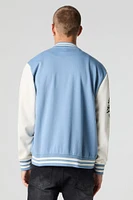 Embroidered Graphic Fleece Varsity Jacket