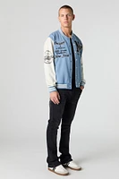Embroidered Graphic Fleece Varsity Jacket