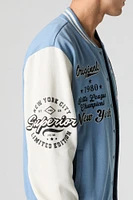 Embroidered Graphic Fleece Varsity Jacket