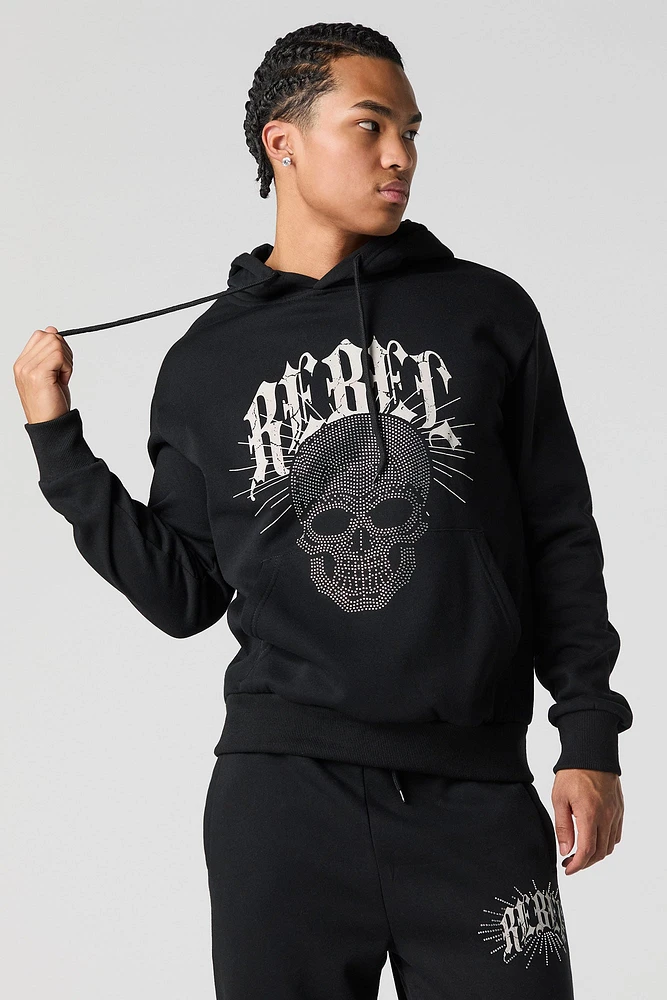 Graphic Rhinestone Fleece Hoodie
