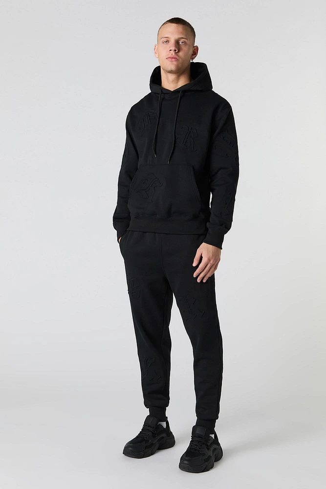 Letter Embossed Fleece Hoodie