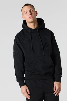 Letter Embossed Fleece Hoodie