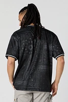 Bandana Print Finesse Graphic Mesh Baseball Jersey