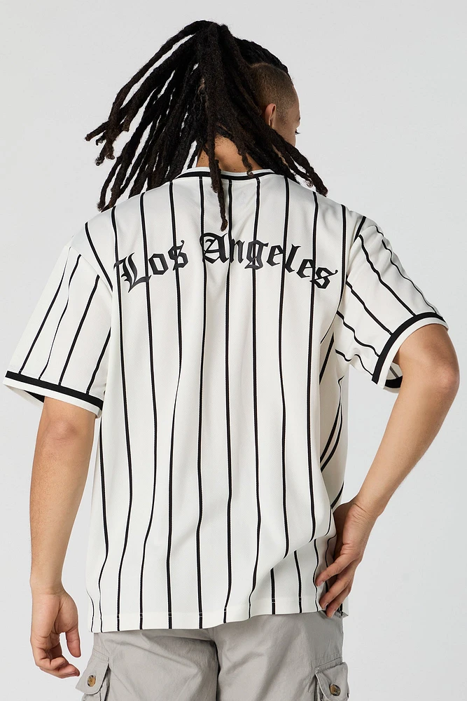 Pinstriped LA Graphic Mesh Baseball Jersey