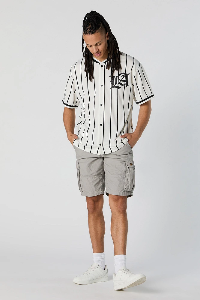 Pinstriped LA Graphic Mesh Baseball Jersey