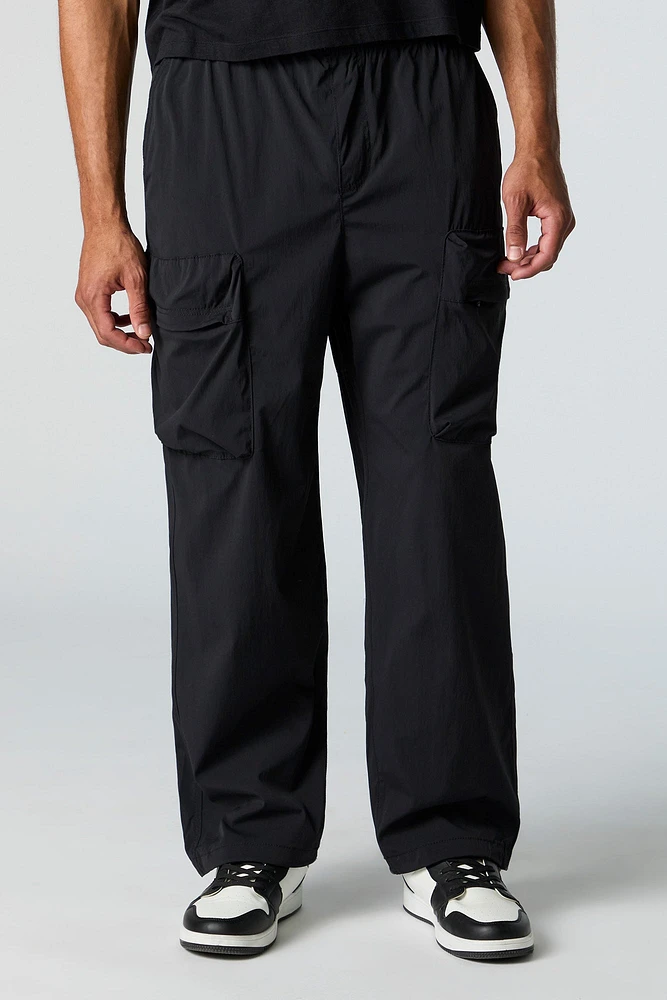 Nylon Zip Pocket Straight Leg Cargo Pant