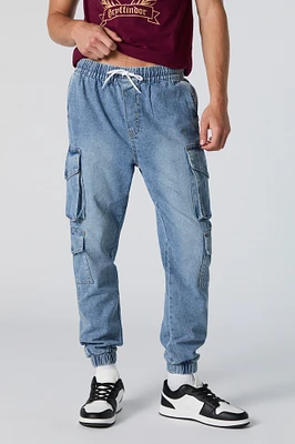 Jogger cargo en denim dÃ©lavÃ© vintage