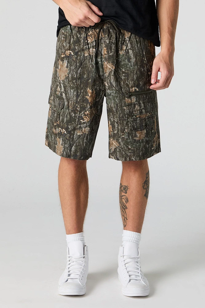 Short cargo avec poches à fermeture glissière et taille coulissante