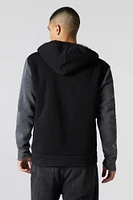 Chenille Embroidered Faux Fur Lined Zip-Up Hoodie