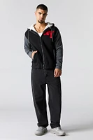 Chenille Embroidered Faux Fur Lined Zip-Up Hoodie