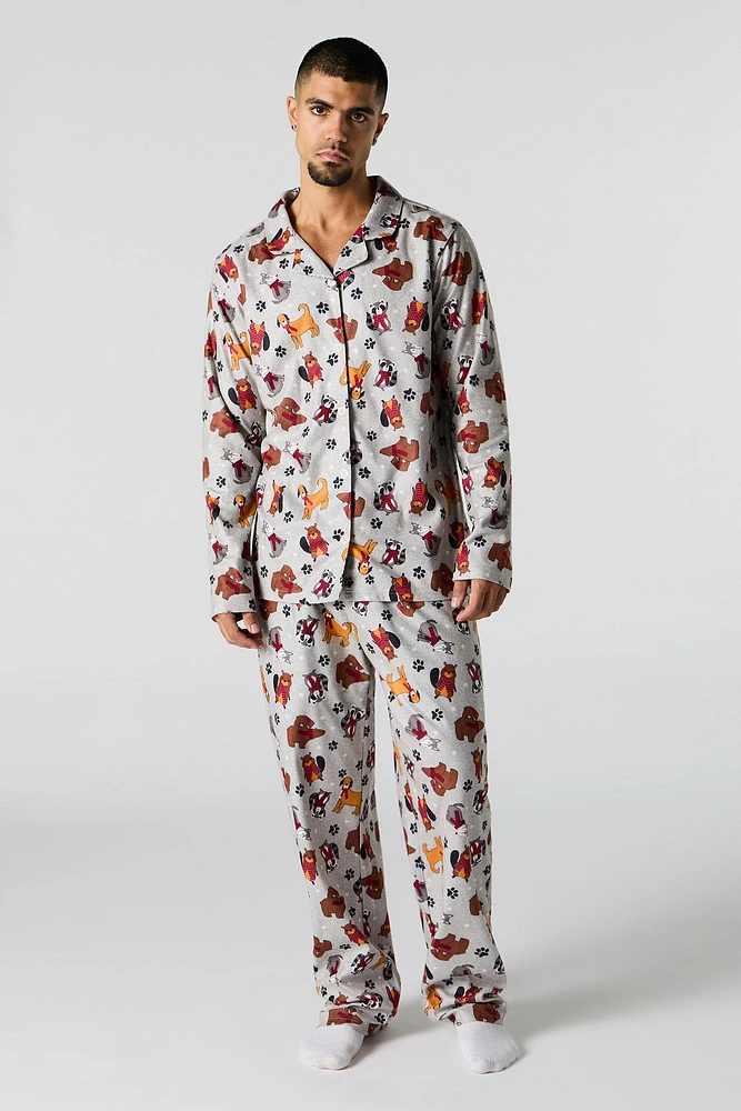 Ensemble pyjama Pyjamas de famille à imprimé Furry Friends en flanelle pour homme