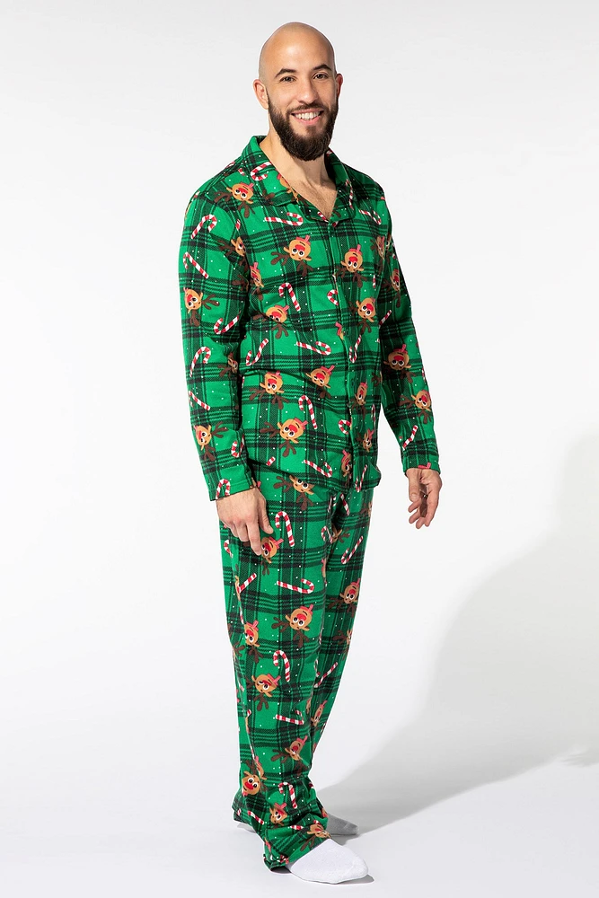 Ensemble pyjama Pyjamas de famille en flanelle à imprimé Rudolph pour hommes