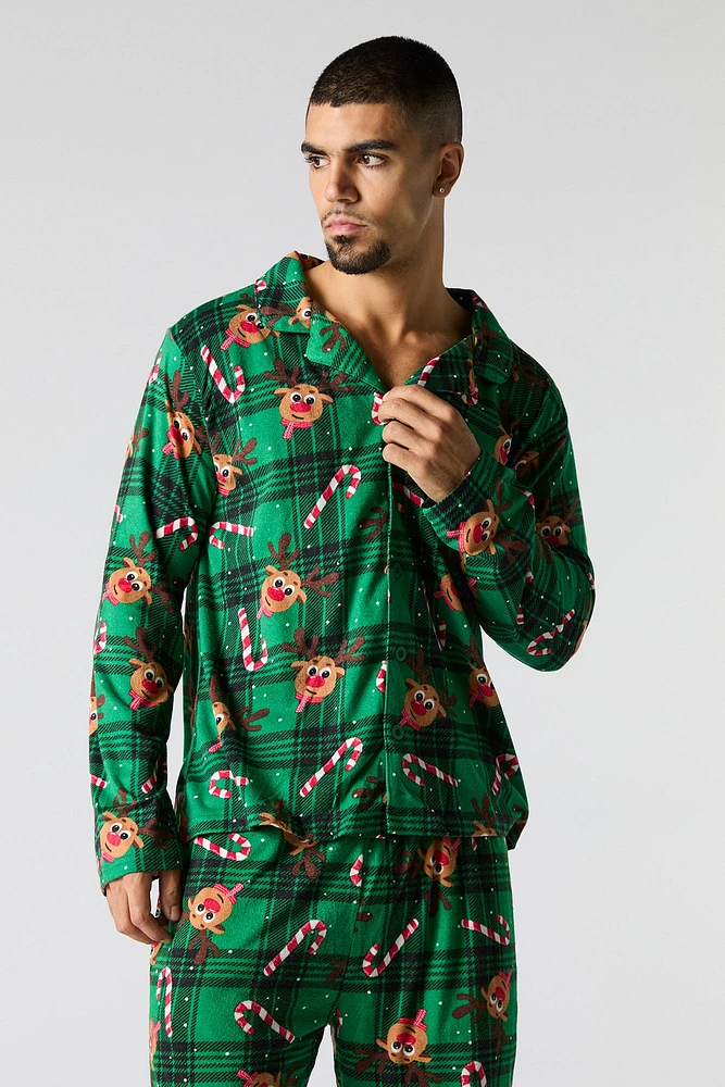 Ensemble pyjama Pyjamas de famille en flanelle à imprimé Rudolph pour hommes