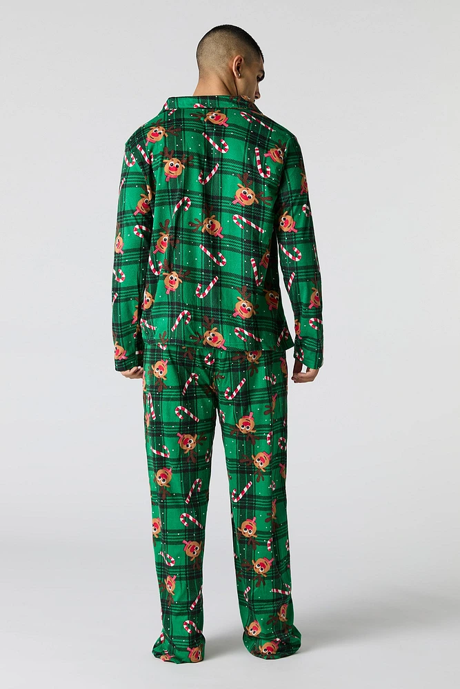 Ensemble pyjama Pyjamas de famille en flanelle à imprimé Rudolph pour hommes