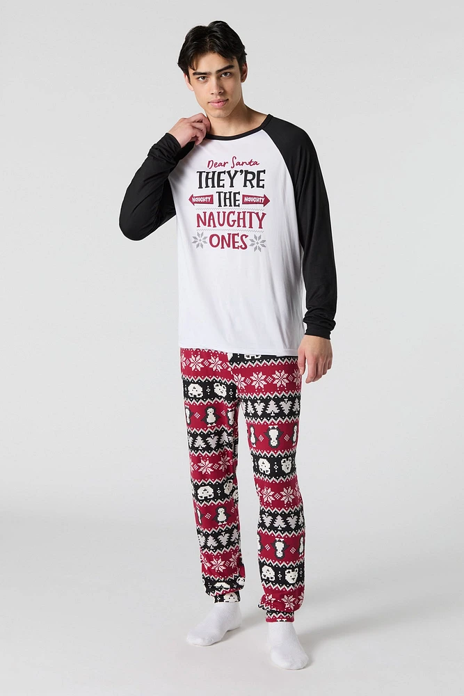 Ensemble deux pièces Pyjama de la famille à imprimé Naughty or Nice pour hommes