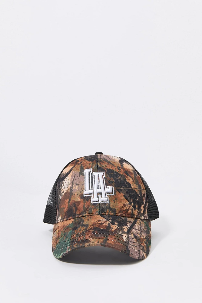 Casquette de camionneur avec motif brodé LA et imprimé camouflage