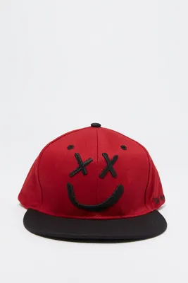 Two Tone Smiley Embroidered Snapback Hat
