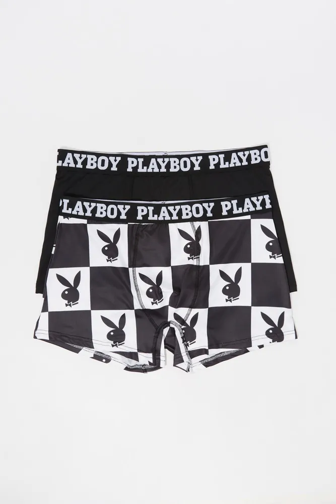 Mens Playboy Checkered Print Boxer Brief (2 Pack)