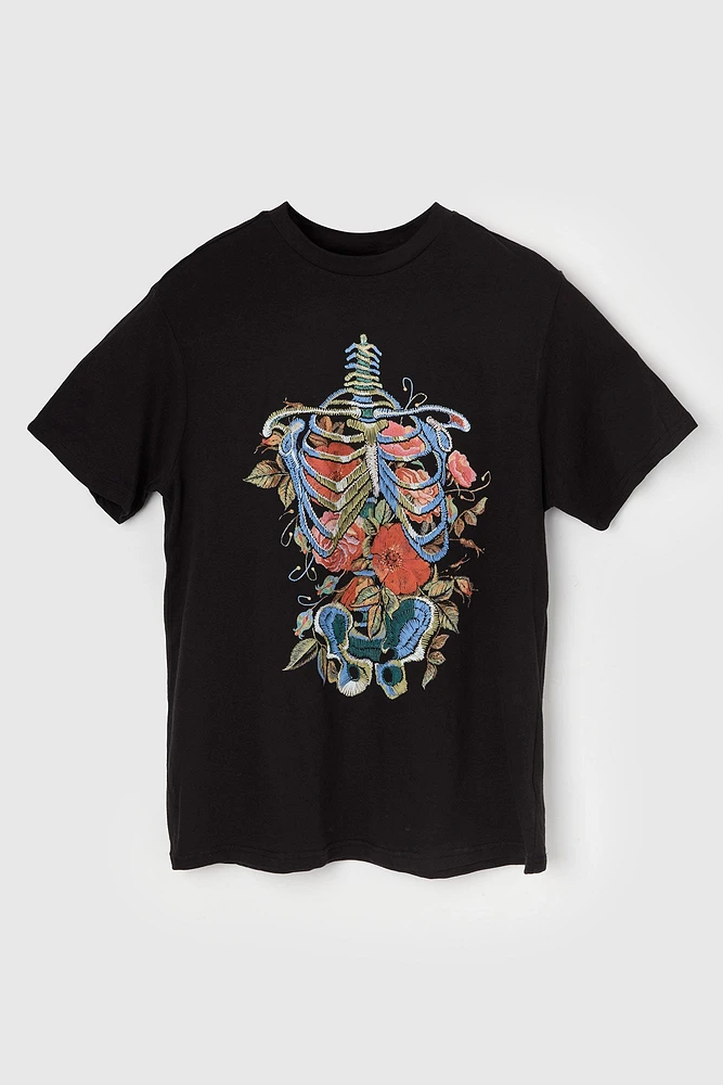 T-shirt à imprimé Floral Skeleton