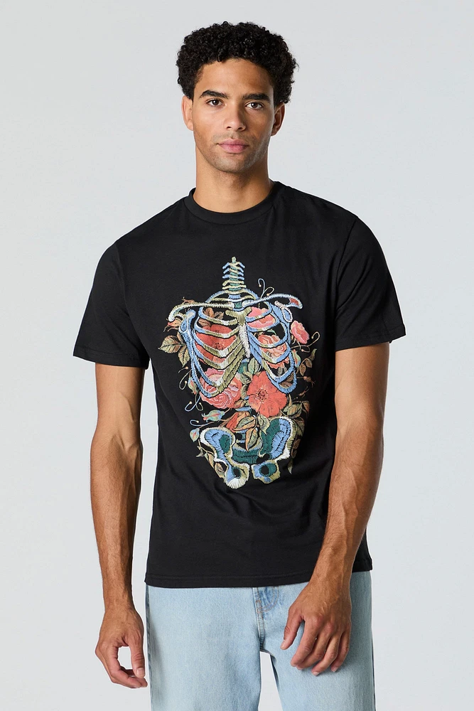 T-shirt à imprimé Floral Skeleton