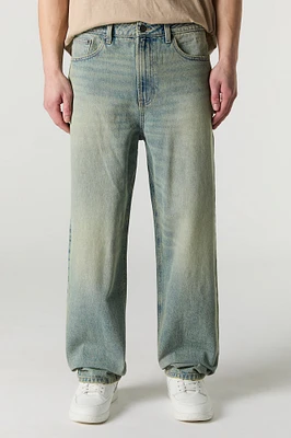 Jean rigide baggy délavé pâle vintage