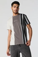 Profound Embroidered Striped Colourblock T-Shirt