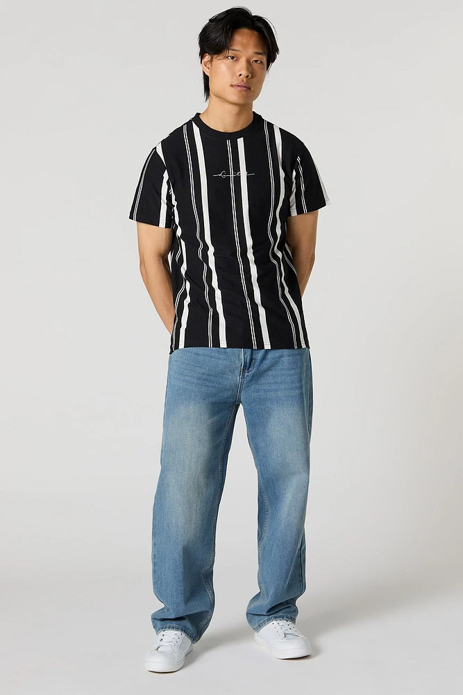 Limited Embroidered Striped Colourblock T-Shirt