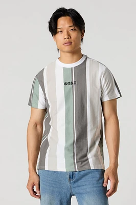 GOAT Embroidered Striped Colourblock T-Shirt