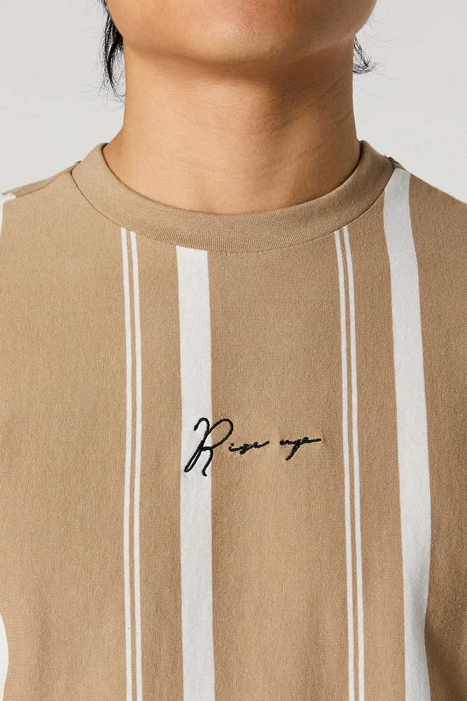 Rise Up Embroidered Striped Colourblock T-Shirt