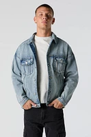 Blouson de style camionneur en denim avec capuchon amovible