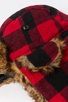 Faux Fur Lined Plaid Trapper Hat