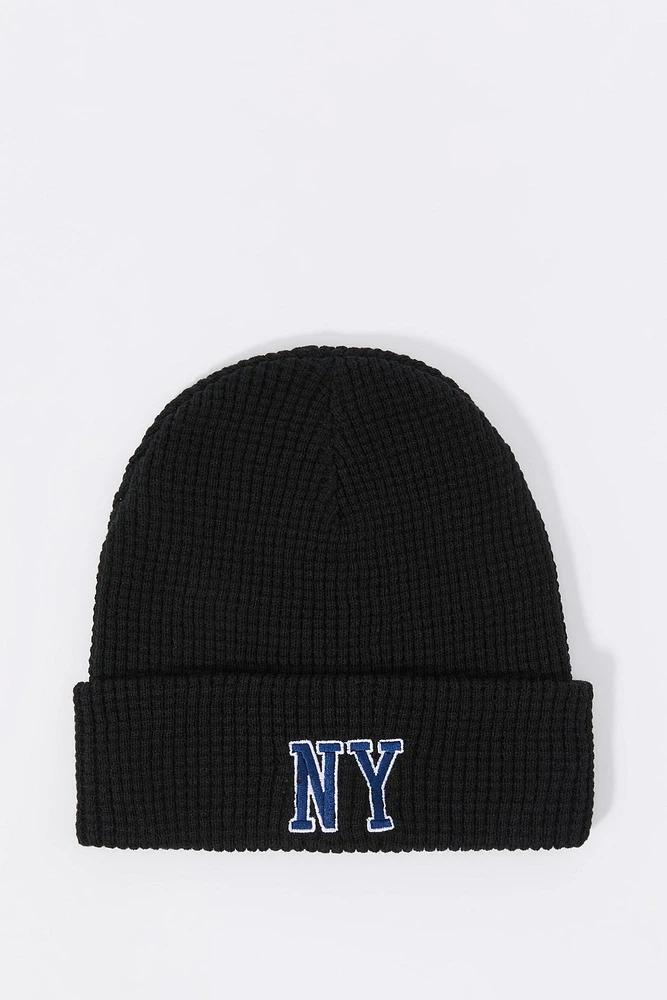 City Embroidered Ribbed Knit Beanie