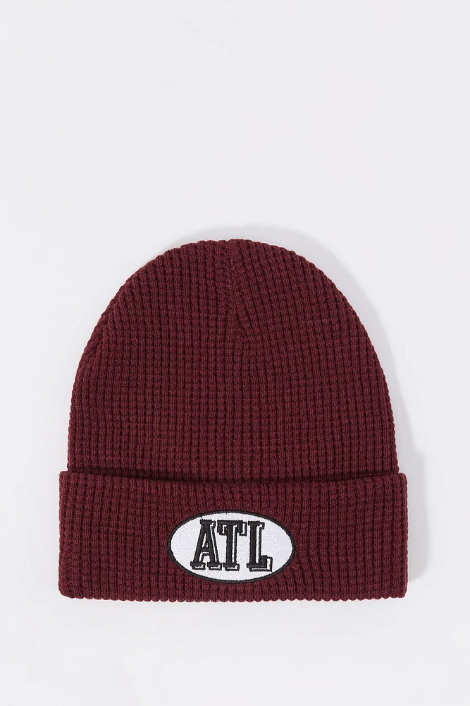 City Embroidered Ribbed Knit Beanie