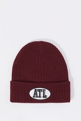 City Embroidered Ribbed Knit Beanie