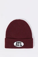 City Embroidered Ribbed Knit Beanie