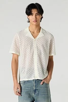 Pointelle Knit Button-Up Top