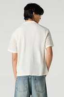 Pointelle Knit Button-Up Top