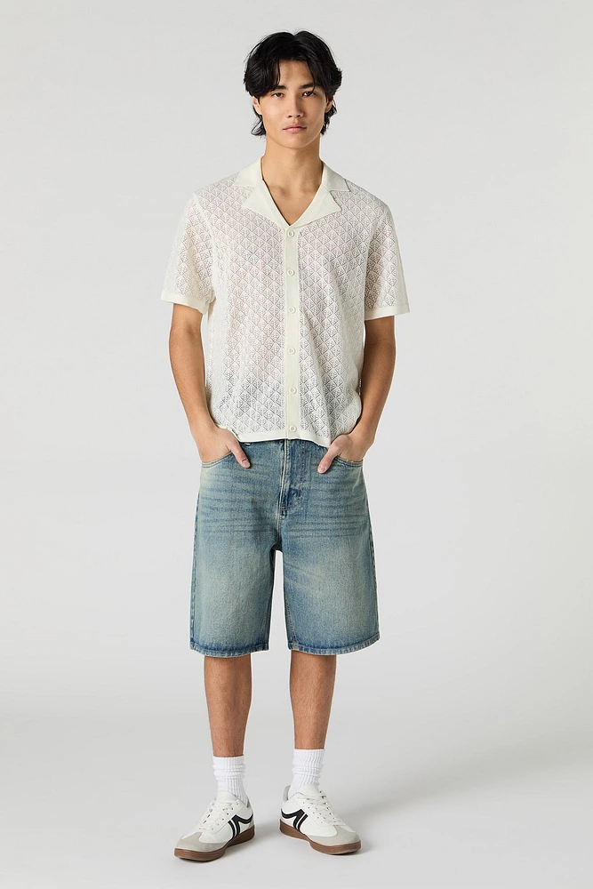 Pointelle Knit Button-Up Top